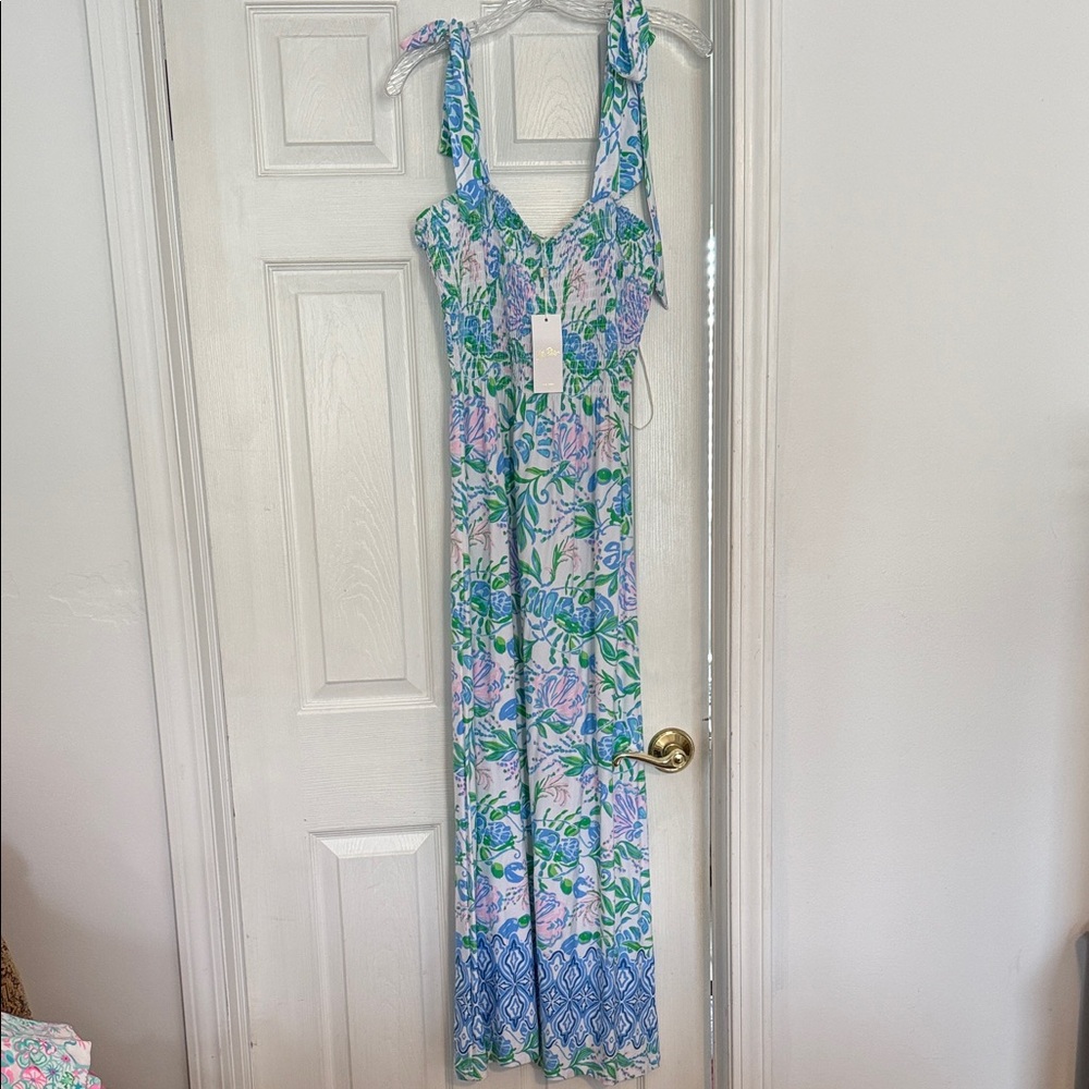 Lilly Pulitzer Blue and Green Floral Maxi Dress